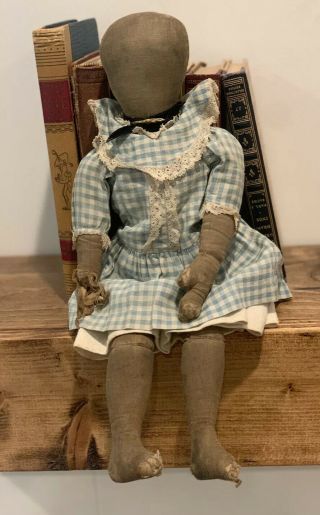 Antique Civil War Era Cloth Doll,  Early,  Primitive,  Old Textile,  Ca 1860s