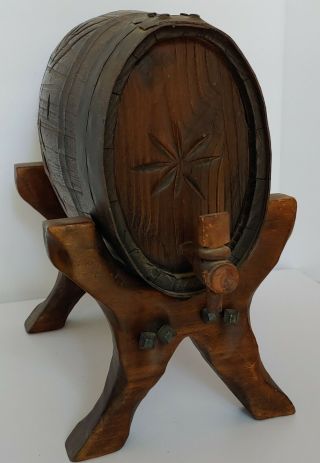 Antique Wooden Liquor Barrel Hand Carved Whiskey Wine Barrel Country Farm Decor