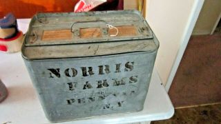 Antique 6 Dozen Egg Tin Crate Carrier Metal Carton Box Penn Yan,  Ny To Nyc,  Ny