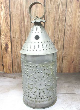 Antique 19th Century Punched Tin Candle " Paul Revere " Lantern Barn Found