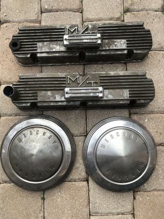 1960’s Vintage Ford Mickey Thompson M/t Valve Covers With Gaskets & 2 Hub Caps