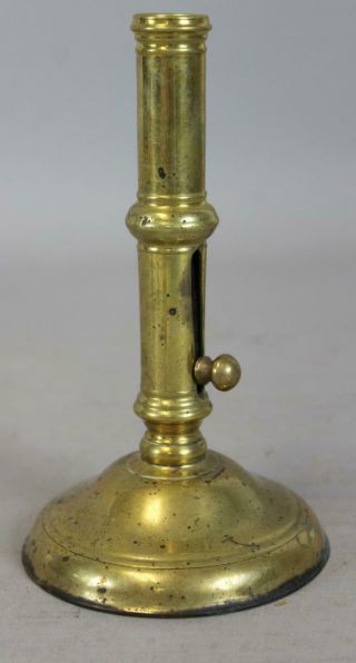 Rare Early 18th C Qa Brass Wedding Band Hogcraper Type Candlestick All