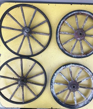 4 Wooden 10 Spoke Buggy Wagon Wheels 12 " Vintage Toy Wagon Baby Carriage
