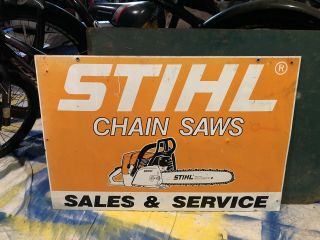 Vintage Stihl Chain Saws Sales & Service Metal Dealer Double Sided Sign