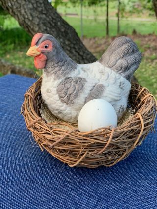 Antique Vintage Chicken Hen On Nest With Egg Porcelain Primitive Rare ❤️ Sj17j