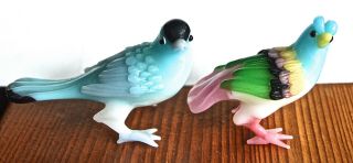 2 Tiny Miniature Hand Blown Glass Bird Figurines