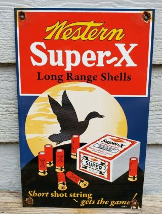 Vintage Western X Shells Porcelain Enamel Sign Winchester Remington