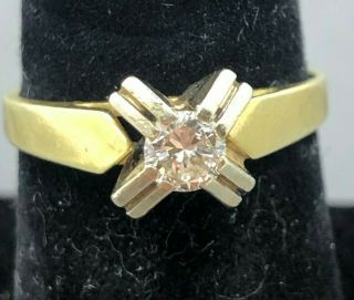 Vintage 14k Gold Cross Solitaire Diamond Ring 0.  30ct Center Stone Size 7,  Si1