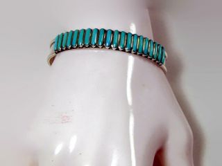 Vintage Zuni Sterling Silver Turquoise Petit Point Cuff Bracelet Signed L.  S.