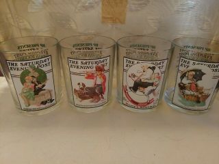 Norman Rockwell The Saturday Evening Post Glasses Tumblers Set Of 4