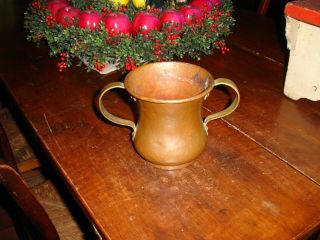 An Early,  American Colonial Period,  Hand Dovetailed Copper Tavern Mug 2 Handles