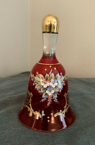 Vintage Made In Italy Murano Ruby Red Glass Bell Flowers