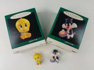 2 Looney Tunes Hallmark Keepsake Miniature Ornaments Tweety & Baby Sylvester