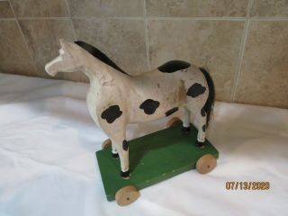 Rare Early Antique " Primitive Toy Horse " (2 Piece) Hand Carved Painted Horse -