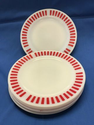 Set Of 5 Vintage Hazel Atlas Red Candy Stripe Glass Dinner Luncheon Plates 9 "