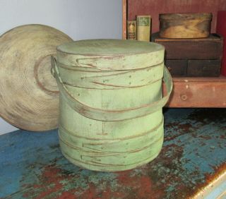 9 5/8 " Antique Firkin/sugar Bucket/wooden Pumpkin Paint - Primitive Spice - Shaker