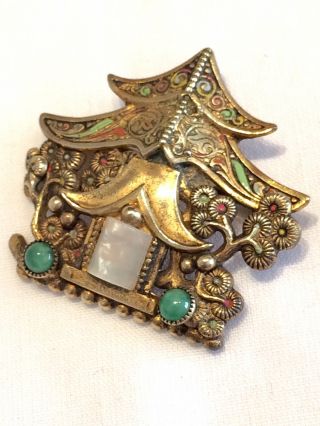 Quality Antique / Vintage Deco Czech Peking Glass Pagoda Brooch Possibly Neiger 3