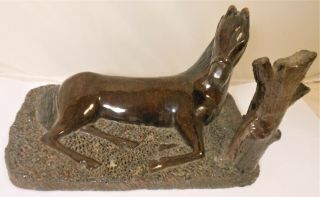 Great Antique Sewer Tile Folk Art Pottery Recumbent Horse With Hitching Post