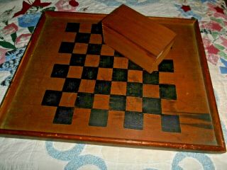 Antique Primitive Aafa Folk Art Wooden Checker Game Board With Old Wood Checkers