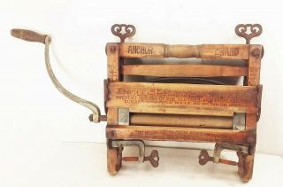Vtg Antique Clothes Wringer Hand Crank Washer Wood Cast Iron Rustic Primitive