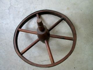 Vintage Wooden Wheel Metal Strap 8 " Antique Front Cart Wheel Barrow Third Wheel.