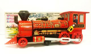 Htf Vintage Battery Operated Mystery Action Western Special Locomotive Tin Train