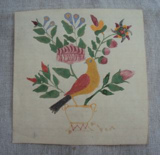 Pa German Dutch Fraktur Childs Drawing Bird Flowers Vase 19th Century A