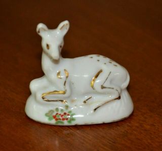 White Gold Deer Figurine Ceramic Porcelain Fawn Hand Painted Japan Vintage