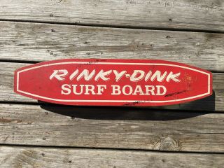 Vtg 1960s Rinky Dink Surf Board Wood Skateboard Wooden Surfer Steel Wheels Sk8