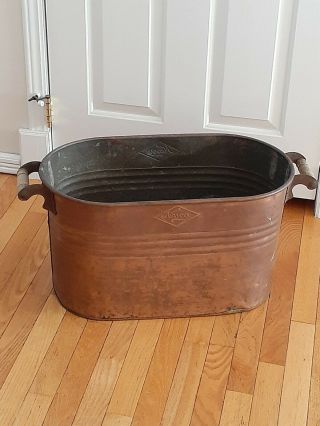 Antique Primitive Copper Kettle Boiling Pot Wash Tub Nesco