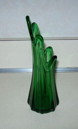 Vintage Dark Green Glass Ribbed Swung 7 1/2 " Tall Vase