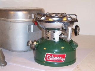 Vintage Coleman Stove Model 502,  Storage Container / Pot & Pan,  1974
