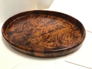 Antique Burl Walnut Inlaid Wood Oval Tray 121/2 " X 9 1/4 " 1 " Deep