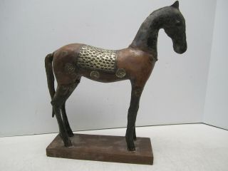 Antique Vintage Handmade Wood & Metal Horse W/ Saddle Sculpture - 15 " X 11 "