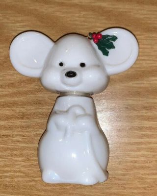 Avon Milk Glass Merry Mouse Shaped Bottle With Zany Cologne 3” Holly 3/4 Full Mf