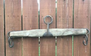 Primitive 26” Single Tree Yoke Horse Hitch - Wood,  Hand Forged Cast Iron Metal