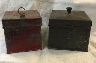 Small Primitive Early Antique Tin Pantry Spice Boxes