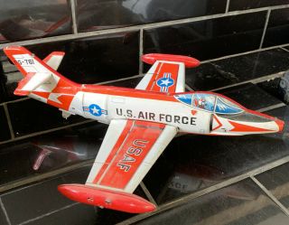 U.  S.  Air Force Fg - 761 Fighter Jet Aeroplane Vintage Tin 1960’s Toy Made In Japan