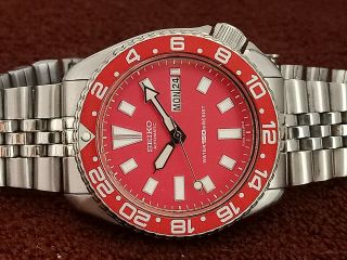 Vintage Seiko Diver 6309 - 7290 Stunning Red Mod Automatic Men Watch Sn 561462