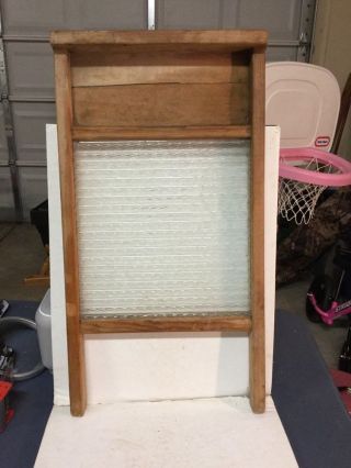 Antique Laundry Wood & Glass Washboard 12.  5 " X 24 " Good Vintage