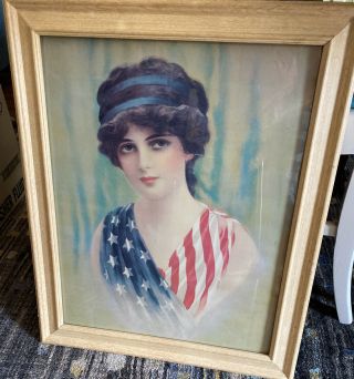Vintage Americana Patriotic Woman American Flag Dress Framed Print