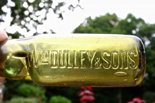 Vintage C1900s Wm Dulley Wellingboro Green Amber Brooke Made 10oz Codd Bottle