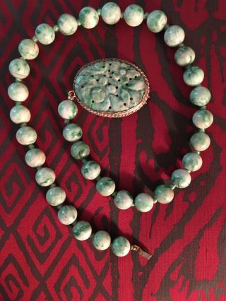 Vintage Chinese Green Apple Jade Necklace (needs Clasp)