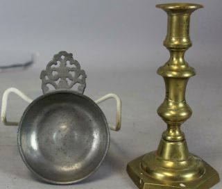 18th C Pewter Porringer Taster With A Fully Developed Cut Decorated Handle