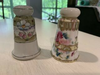 Antique Japan Porcelain Salt/pepper Shakers Hand Painted Floral