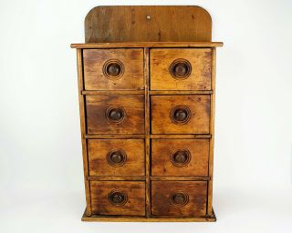 Vintage 8 Drawer Wood Spice Cabinet
