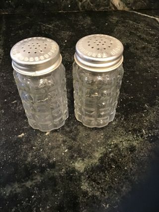 Vintage Shakers Anchor Hocking Waffle Clear Glass Aluminum Caps Salt Pepper