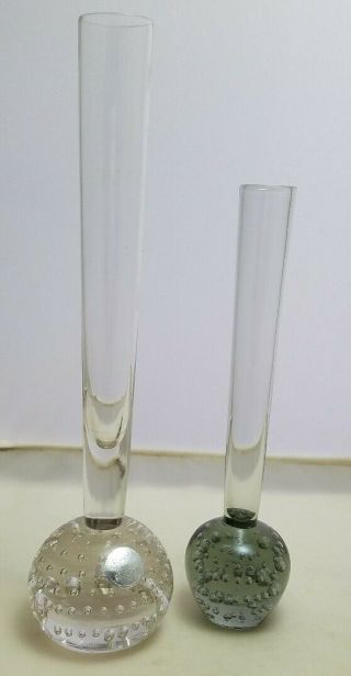 2 Vintage Fine Bud Vase Made In Sweden 6 1/4 " Smoke Grey & 8 " Tall Clear