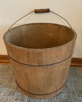 Large Early Antique Primitive Wooden Bucket Pail