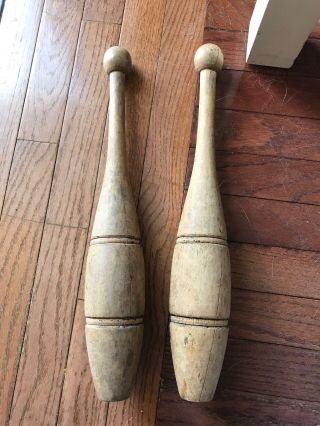 2 Vintage Antique Wood Exercise Pins Indian Clubs Pin Primitive Sports Medical